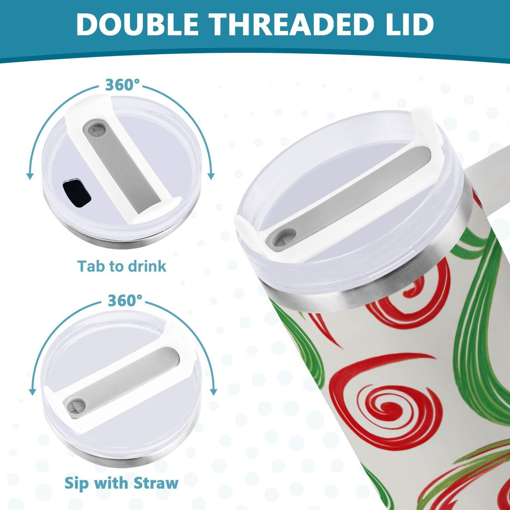 40 oz Insulated Stainless Steel Tumbler Double Wall Stainless Steel Tumbler with 2-Way Drinking Red and Green Swirls - Choice 846