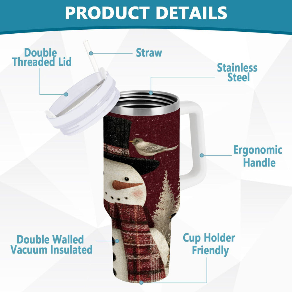 30 oz Insulated Stainless Steel Tumbler Double Wall Stainless Steel Tumbler with 2-Way Drinking Snowman and Birds - Choice 911
