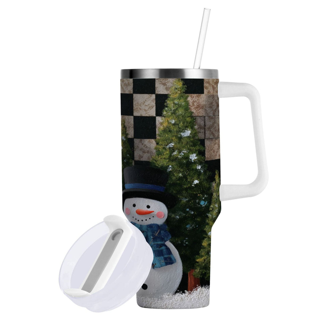 30 oz Insulated Stainless Steel Tumbler Double Wall Stainless Steel Tumbler with 2-Way Drinking Two Snowmen Pattern - Choice 800