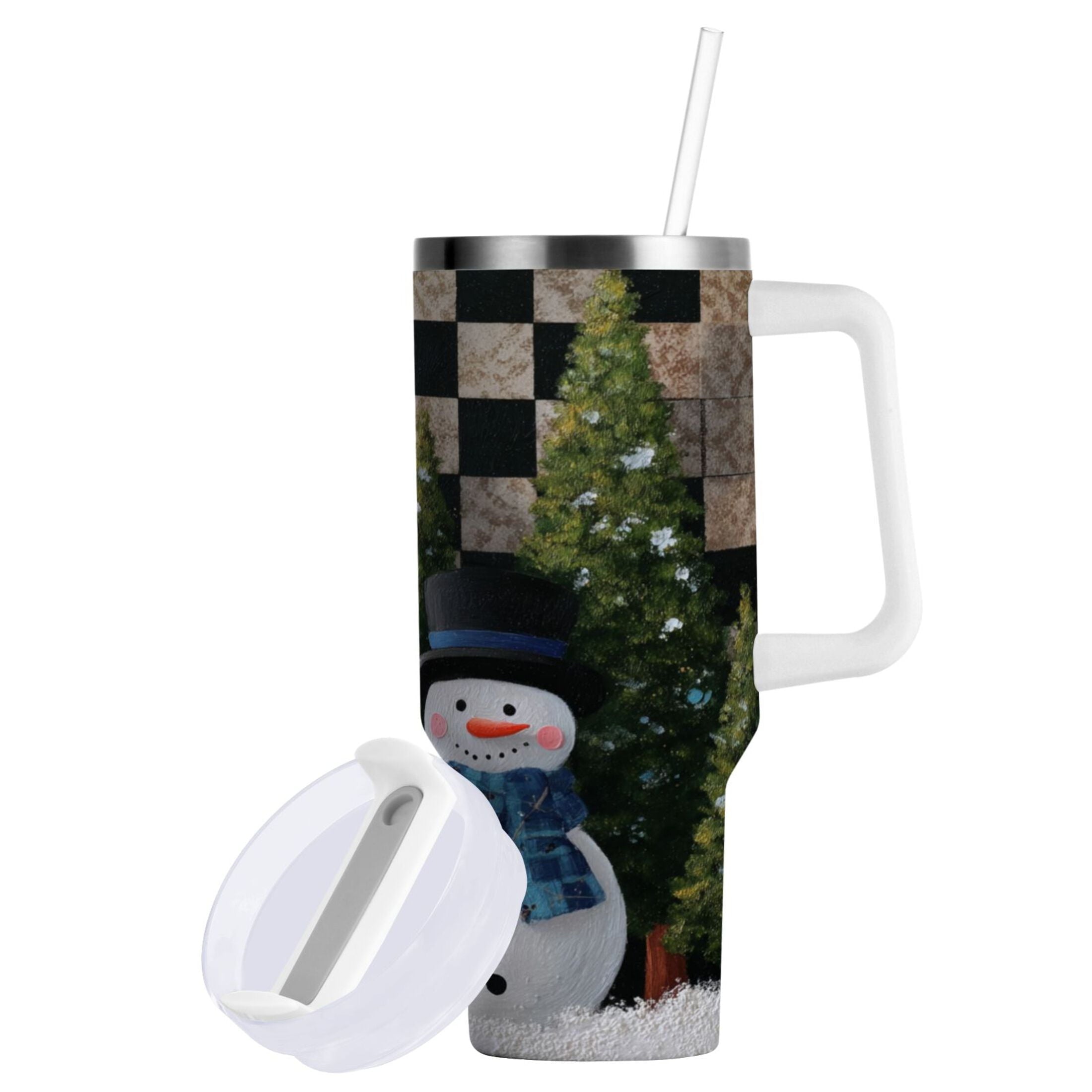 30 oz Insulated Stainless Steel Tumbler Double Wall Stainless Steel Tumbler with 2-Way Drinking Two Snowmen Pattern - Choice 800