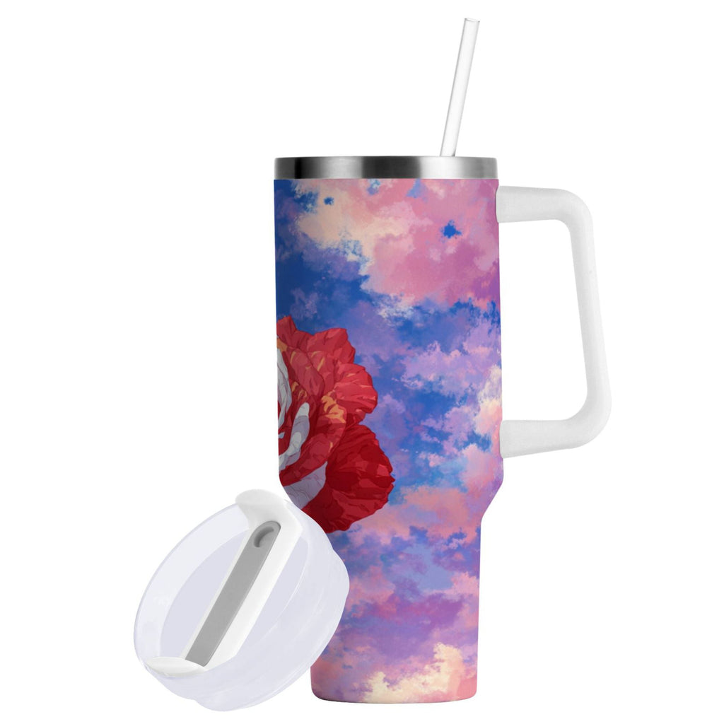 30 oz Insulated Stainless Steel Tumbler Double Wall Stainless Steel Tumbler with 2-Way Drinking Rose with Flag Pattern - Choice 860