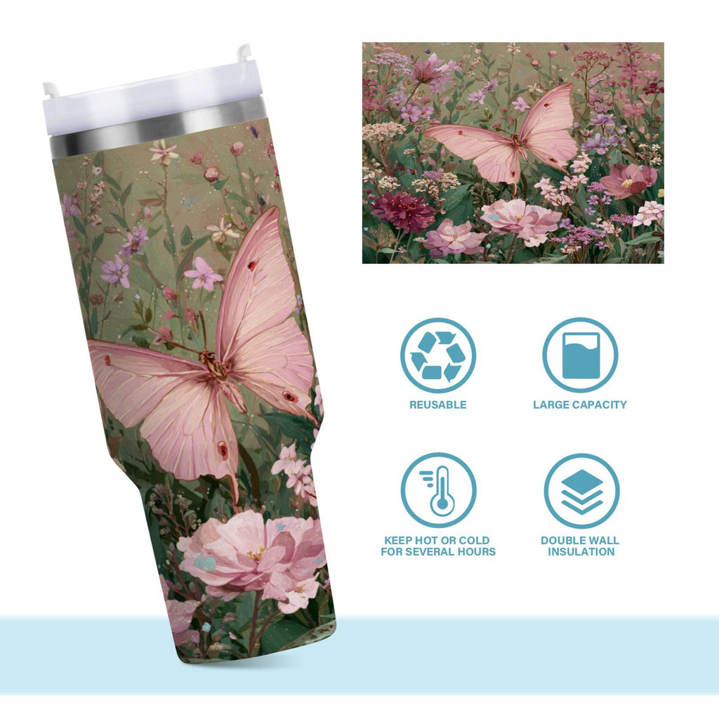 30 oz Insulated Stainless Steel Tumbler Double Wall Stainless Steel Tumbler with 2-Way Drinking Delicate Butterfly - Choice 876