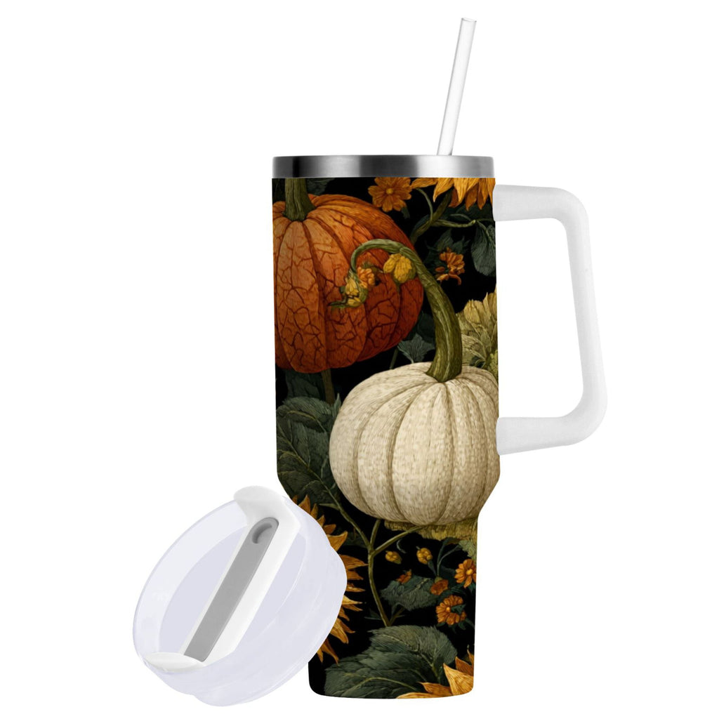 40 oz Insulated Stainless Steel Tumbler Double Wall Stainless Steel Tumbler with 2-Way Drinking Pumpkins and Sunflowers Pattern - Choice 480