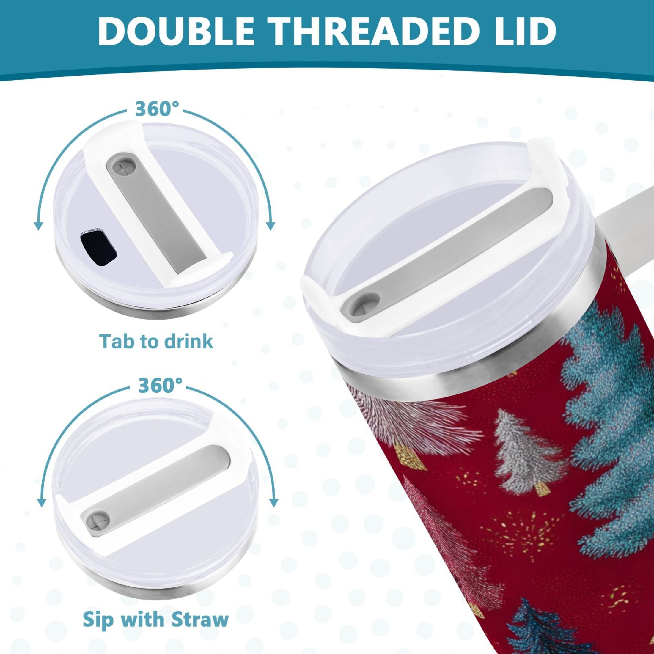 30 oz Insulated Stainless Steel Tumbler Double Wall Stainless Steel Tumbler with 2-Way Drinking Stylized Christmas Trees - Choice 138