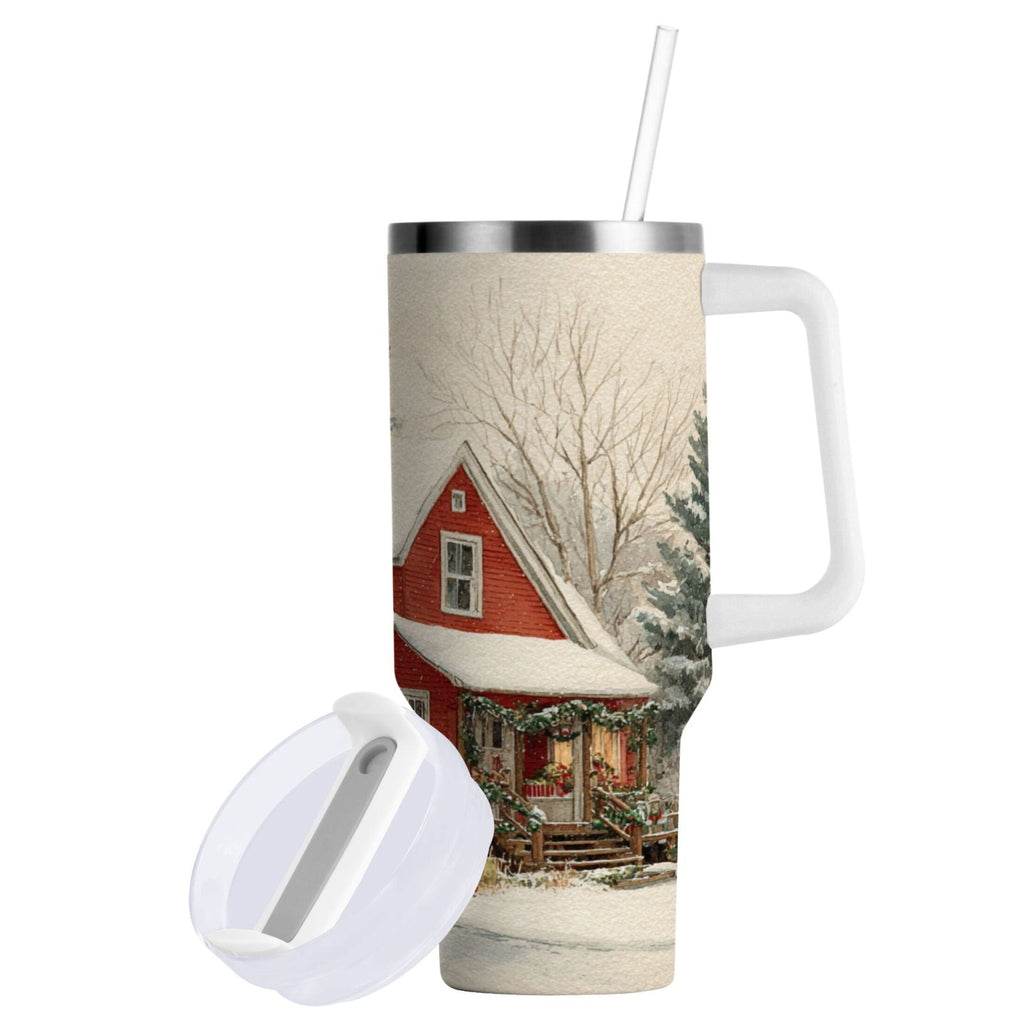 40 oz Insulated Stainless Steel Tumbler Double Wall Stainless Steel Tumbler with 2-Way Drinking House with Snow-covered Roof - Choice 261