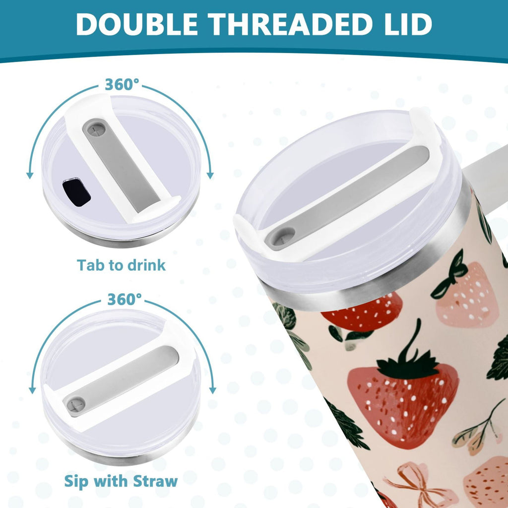 30 oz Insulated Stainless Steel Tumbler Double Wall Stainless Steel Tumbler with 2-Way Drinking Cute Pinks Strawberries - Choice 489