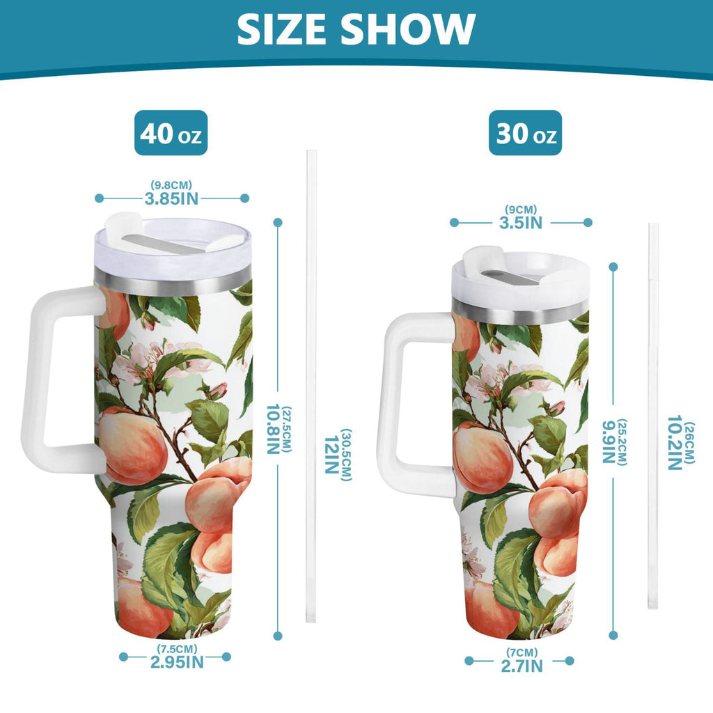 30 oz Insulated Stainless Steel Tumbler Double Wall Stainless Steel Tumbler with 2-Way Drinking Peach Fruit Pattern - Choice 117