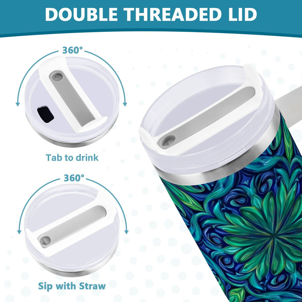 40 oz Insulated Stainless Steel Tumbler Double Wall Stainless Steel Tumbler with 2-Way Drinking Elegant Blue Traditional Patterns - Choice 302