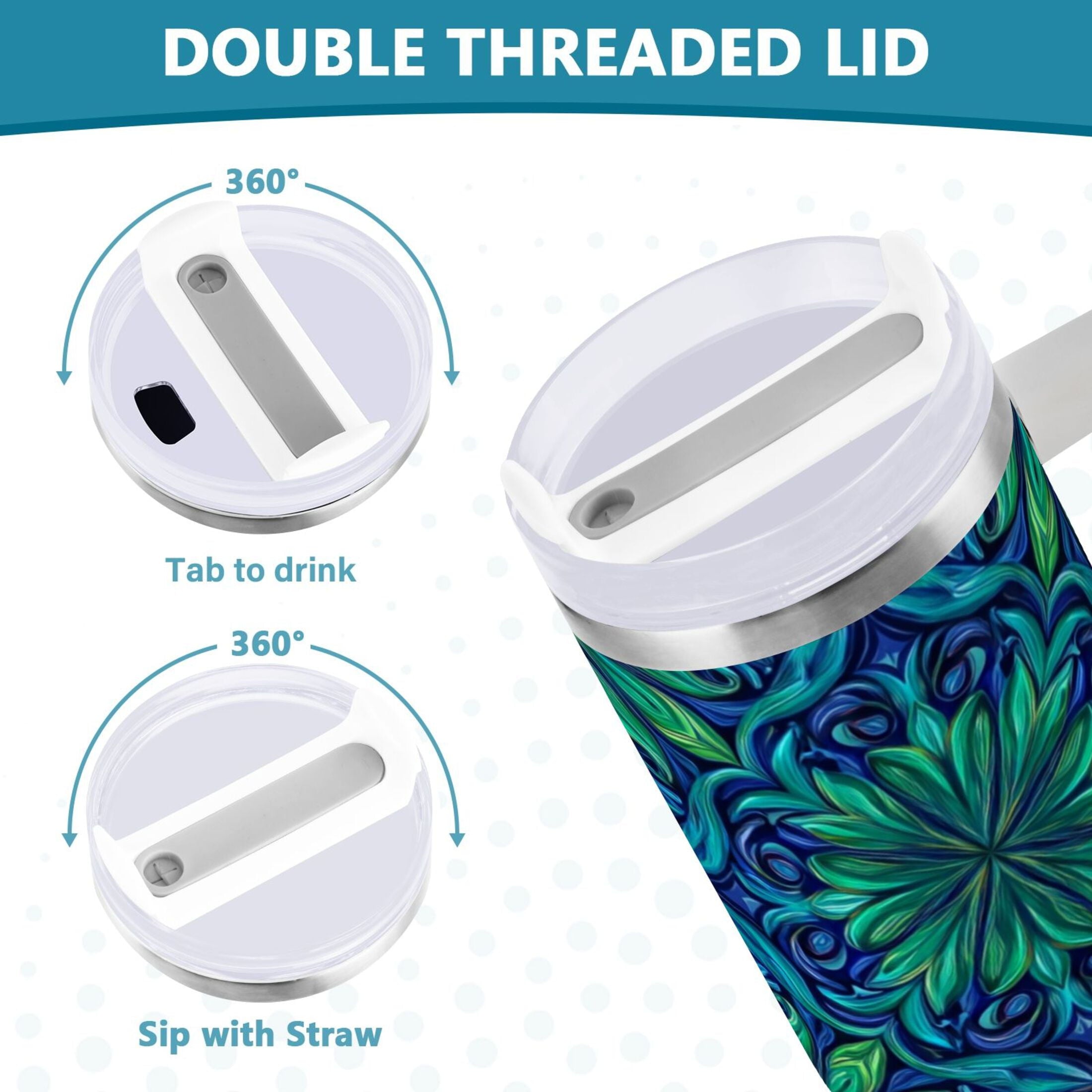 40 oz Insulated Stainless Steel Tumbler Double Wall Stainless Steel Tumbler with 2-Way Drinking Elegant Blue Traditional Patterns - Choice 302
