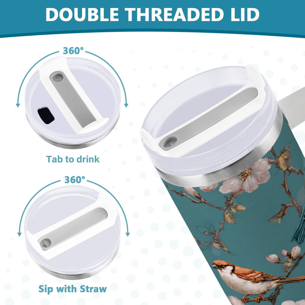 30 oz Insulated Stainless Steel Tumbler Double Wall Stainless Steel Tumbler with 2-Way Drinking Birds and Cherry Pattern - Choice 339