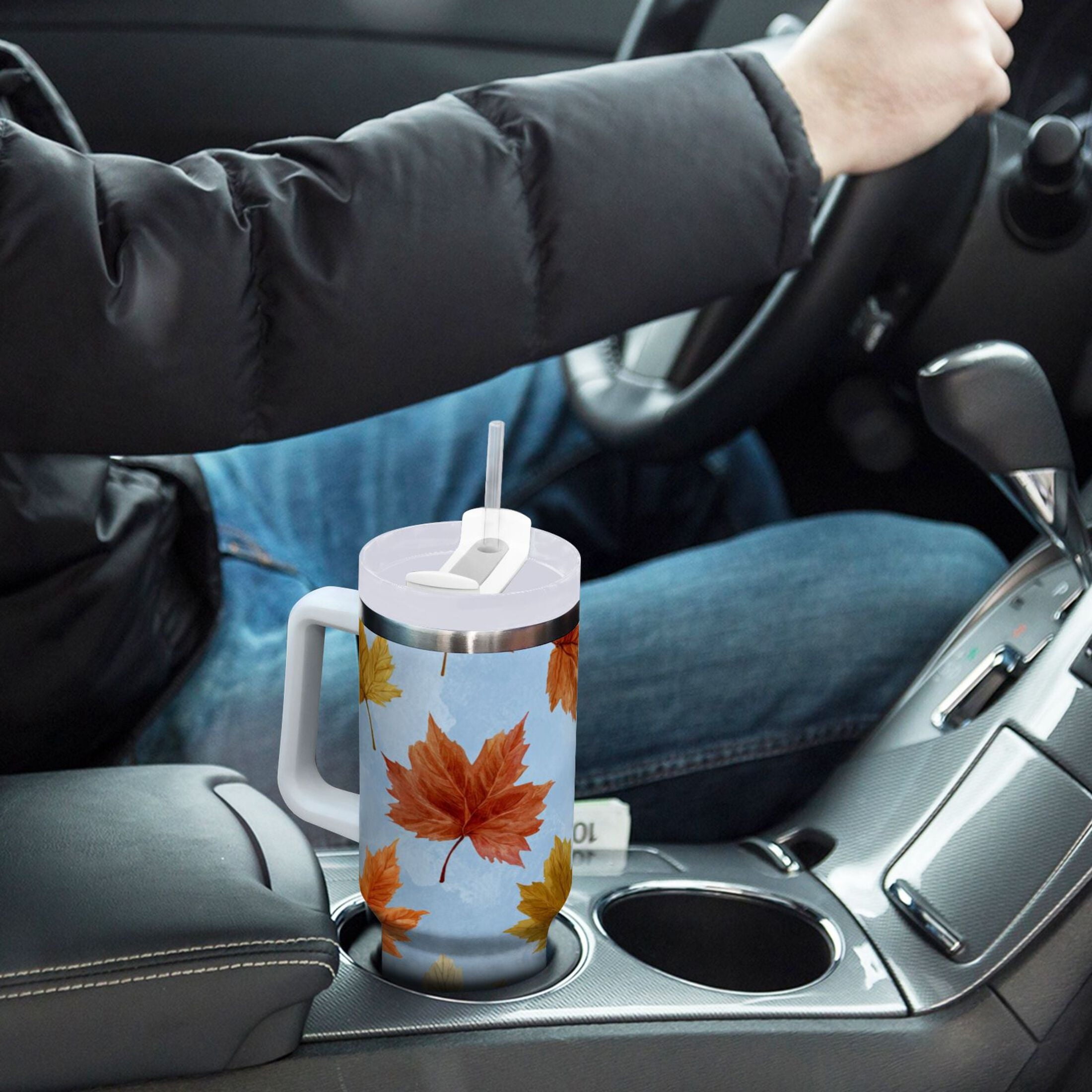 30 oz Insulated Stainless Steel Tumbler Double Wall Stainless Steel Tumbler with 2-Way Drinking Autumn Maple Leaves - Choice 630