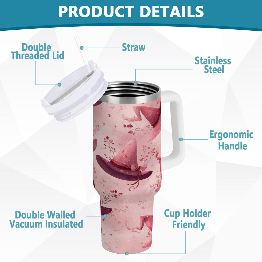 30 oz Insulated Stainless Steel Tumbler Double Wall Stainless Steel Tumbler with 2-Way Drinking Hats with Delicate Bows - Choice 476