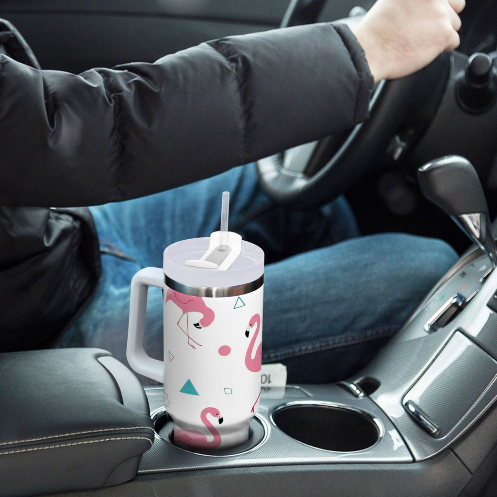 40 oz Insulated Stainless Steel Tumbler Double Wall Stainless Steel Tumbler with 2-Way Drinking Cute Flamingo Pattern - Choice 210