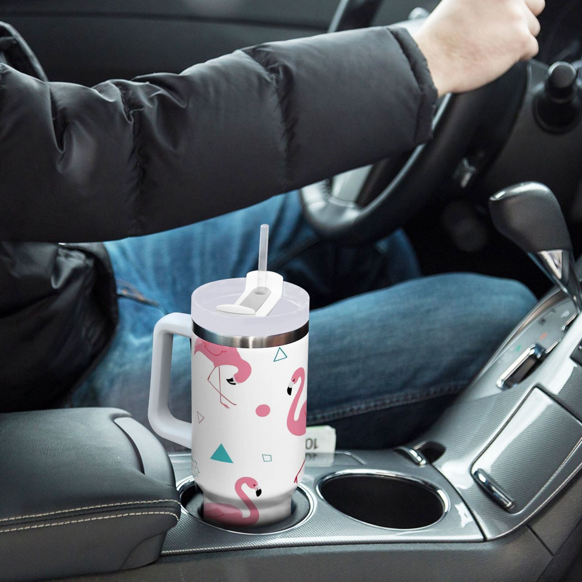 40 oz Insulated Stainless Steel Tumbler Double Wall Stainless Steel Tumbler with 2-Way Drinking Cute Flamingo Pattern - Choice 210
