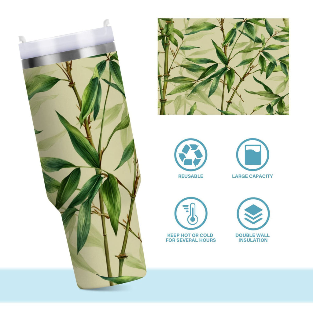 30 oz Insulated Stainless Steel Tumbler Double Wall Stainless Steel Tumbler with 2-Way Drinking Bamboo Pattern - Choice 678