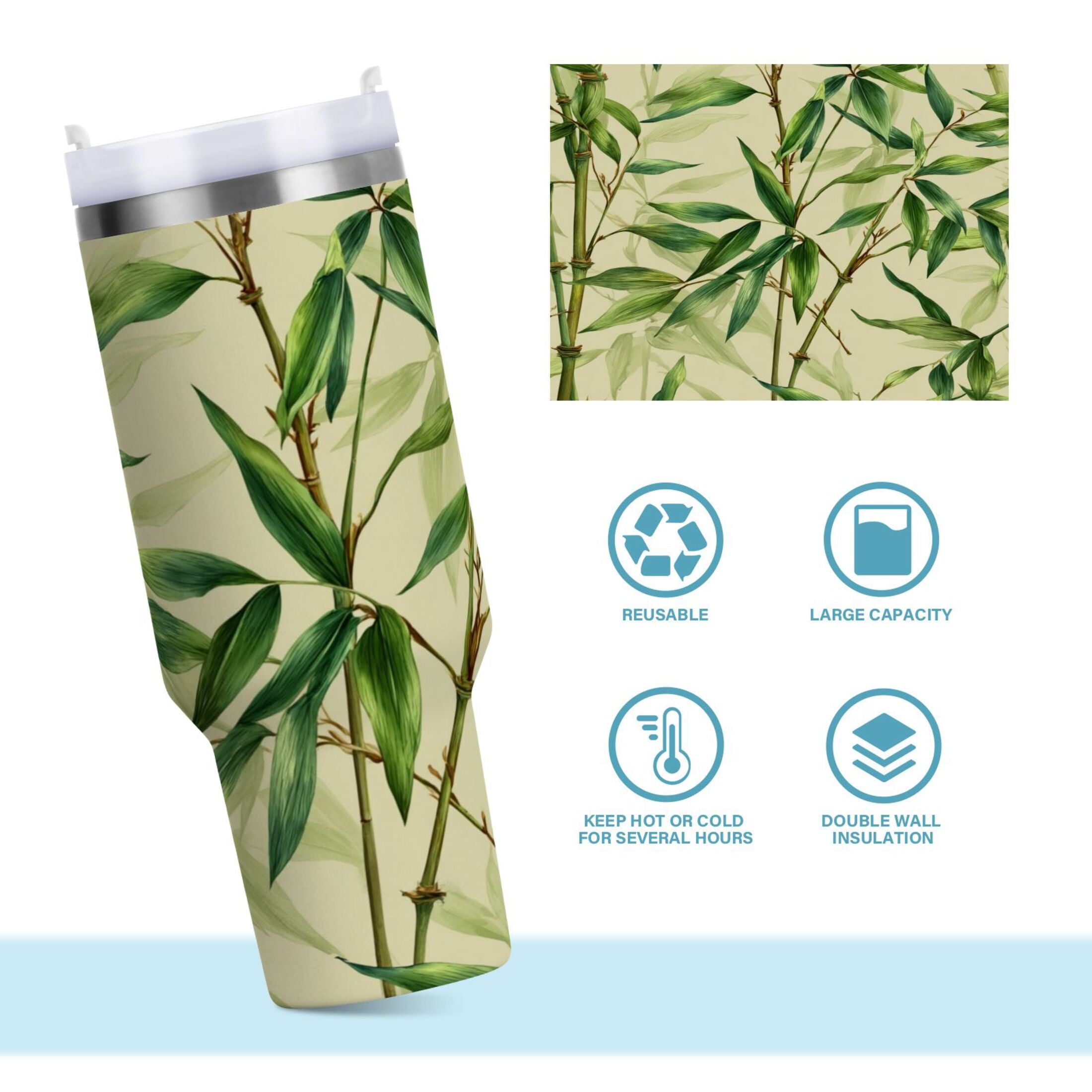 30 oz Insulated Stainless Steel Tumbler Double Wall Stainless Steel Tumbler with 2-Way Drinking Bamboo Pattern - Choice 678