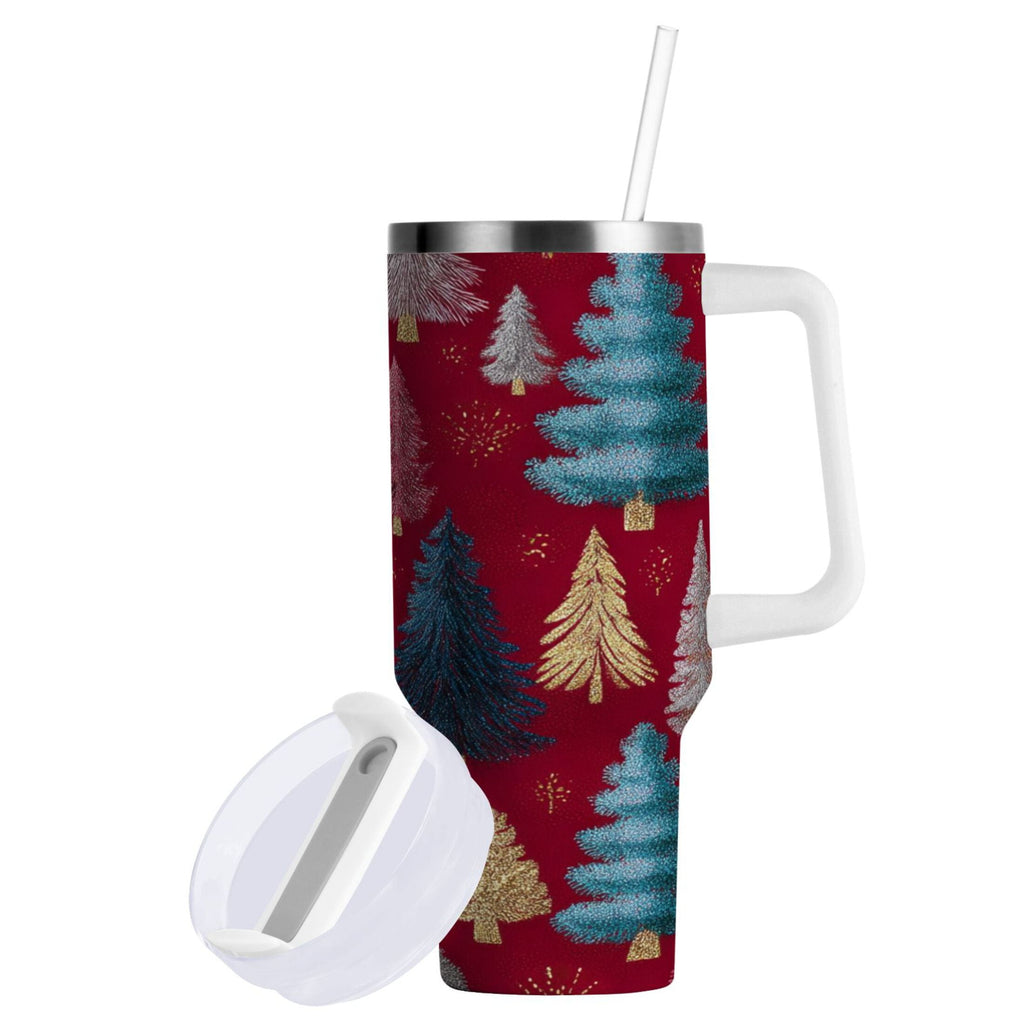 30 oz Insulated Stainless Steel Tumbler Double Wall Stainless Steel Tumbler with 2-Way Drinking Stylized Christmas Trees - Choice 138