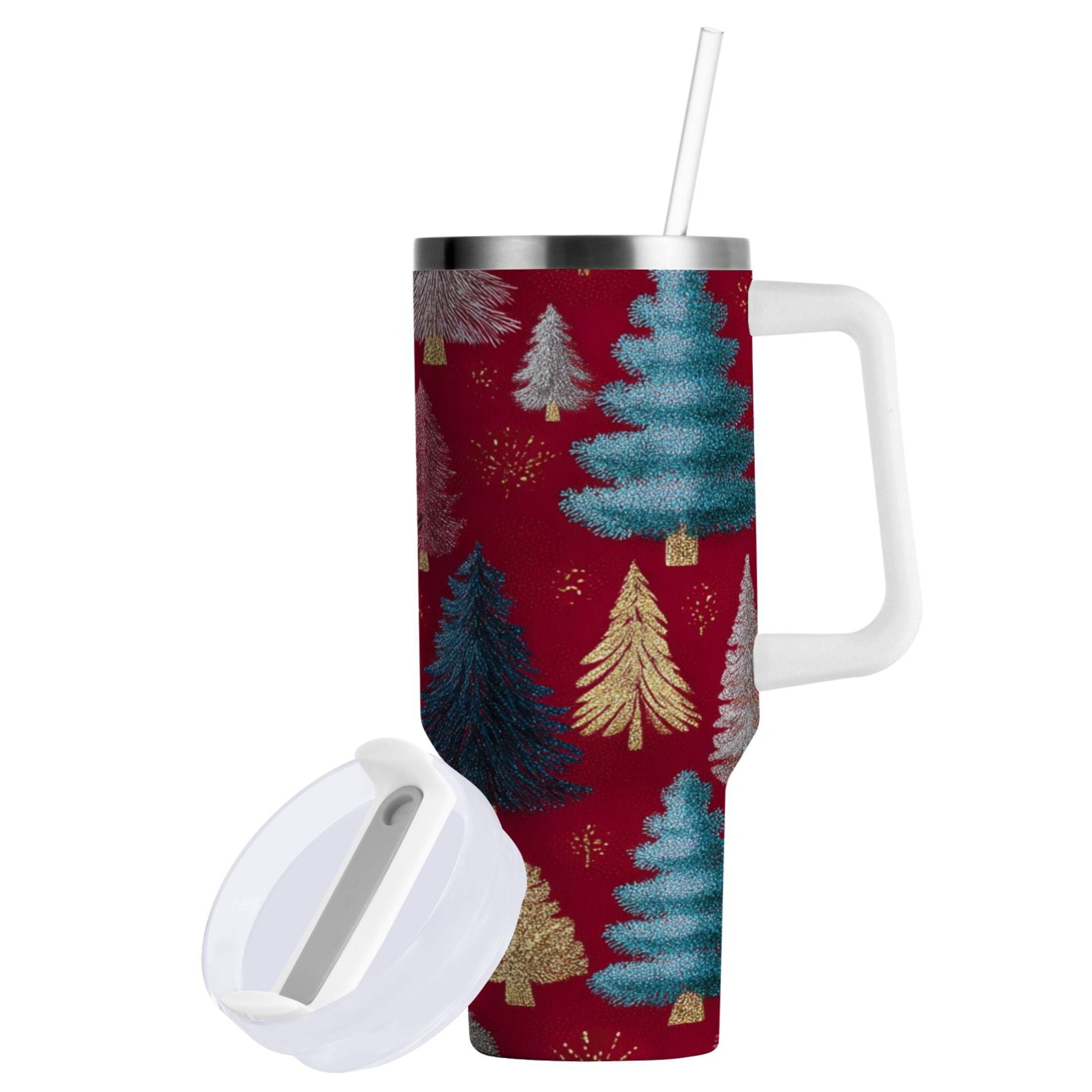 30 oz Insulated Stainless Steel Tumbler Double Wall Stainless Steel Tumbler with 2-Way Drinking Stylized Christmas Trees - Choice 138