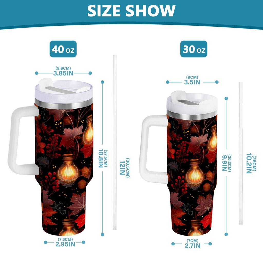 40 oz Insulated Stainless Steel Tumbler Double Wall Stainless Steel Tumbler with 2-Way Drinking Light Bulbs and Maple Leaves - Choice 202