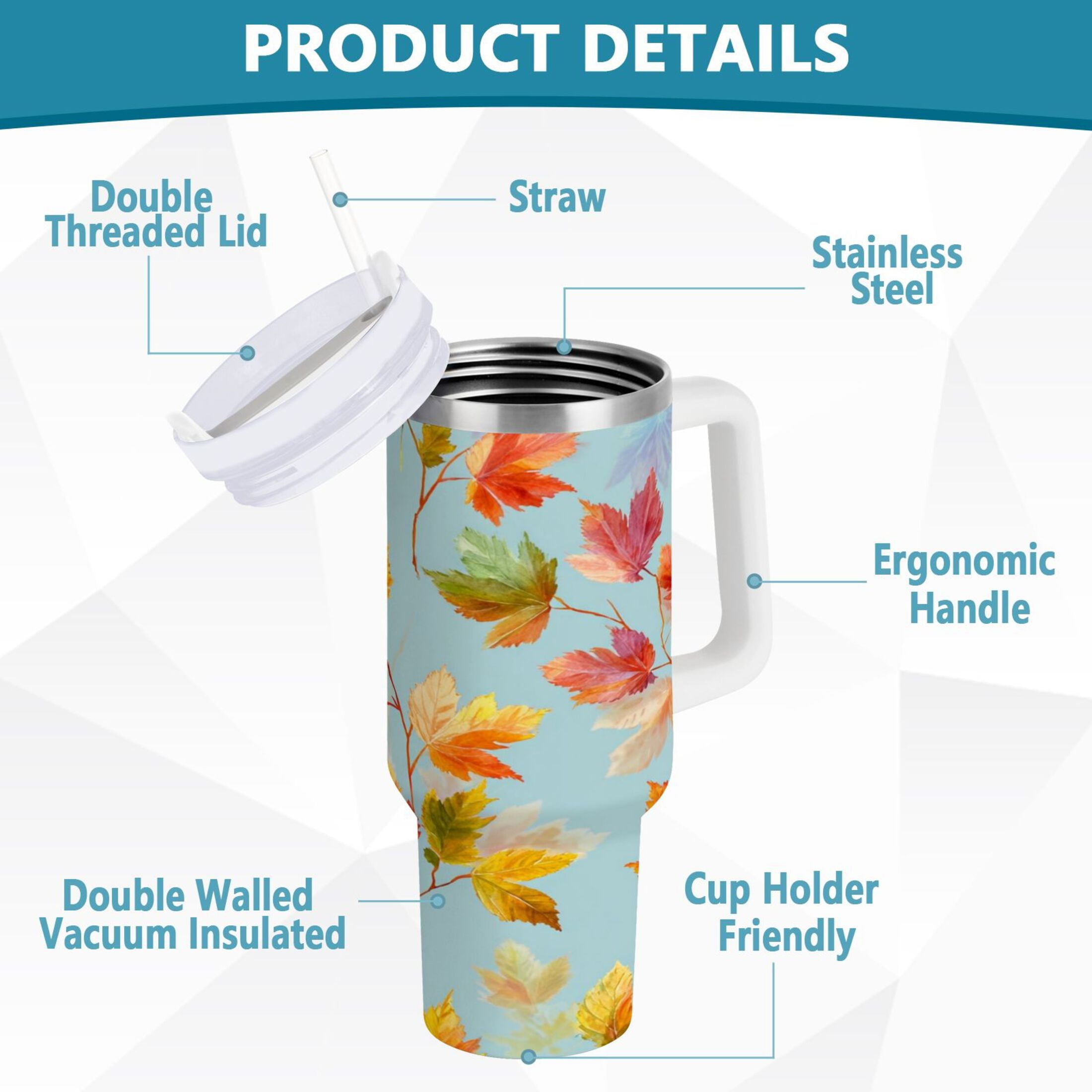 30 oz Insulated Stainless Steel Tumbler Double Wall Stainless Steel Tumbler with 2-Way Drinking Colorful Autumn Maple Leaves - Choice 917