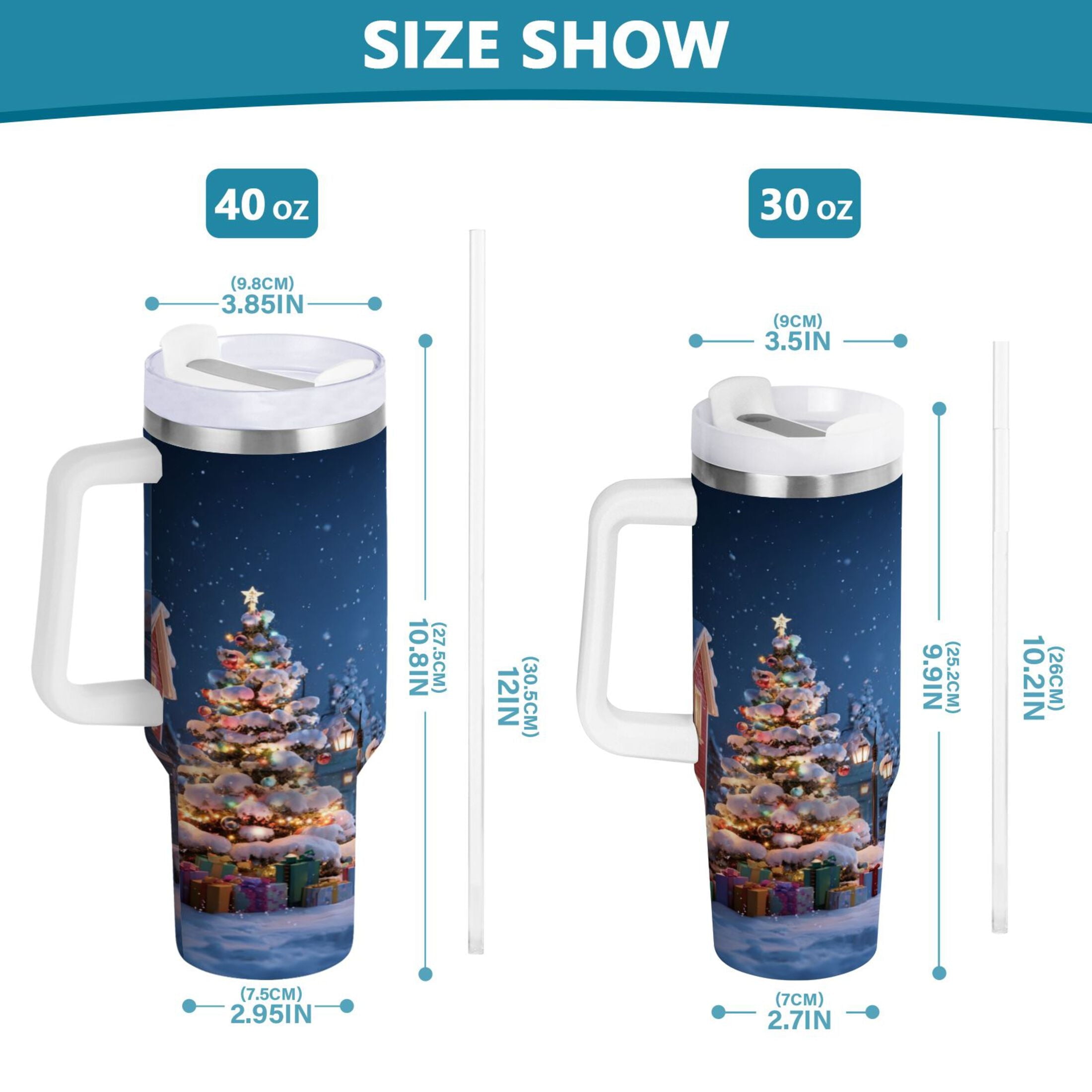 30 oz Insulated Stainless Steel Tumbler Double Wall Stainless Steel Tumbler with 2-Way Drinking Christmas Night Scene - Choice 340