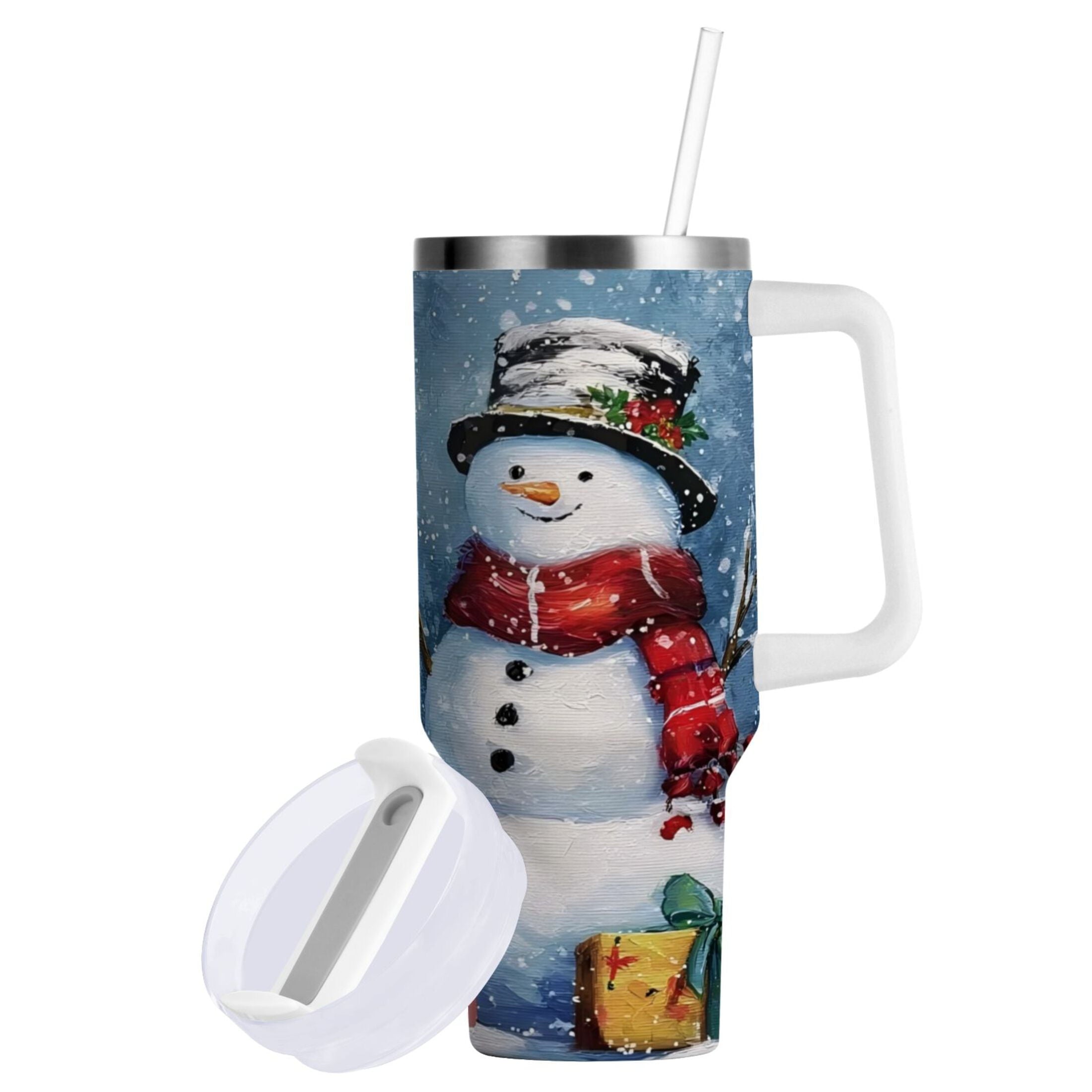 30 oz Insulated Stainless Steel Tumbler Double Wall Stainless Steel Tumbler with 2-Way Drinking Christmas Scene with Snowman - Choice 743