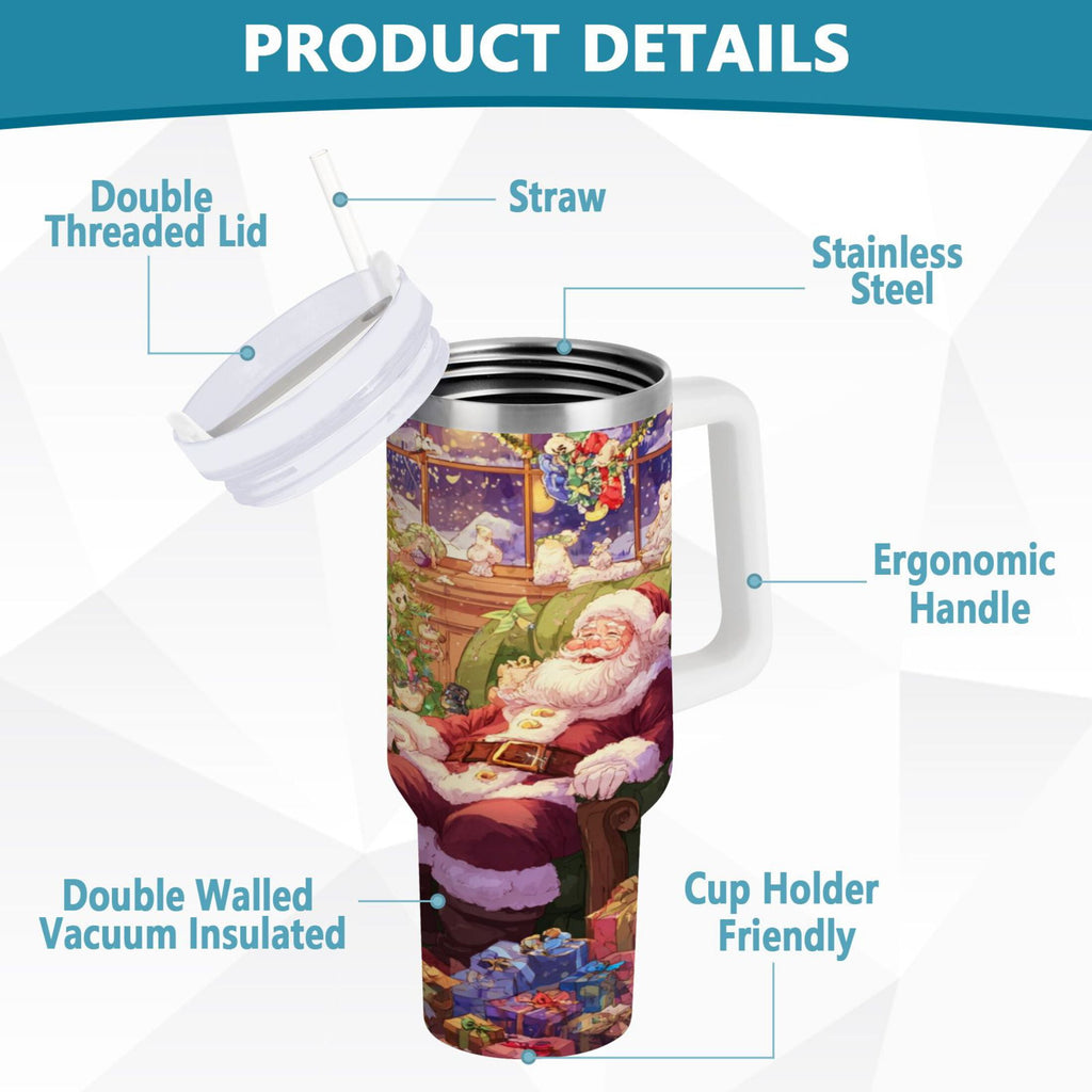 40 oz Insulated Stainless Steel Tumbler Double Wall Stainless Steel Tumbler with 2-Way Drinking Festive Christmas Scene - Choice 531