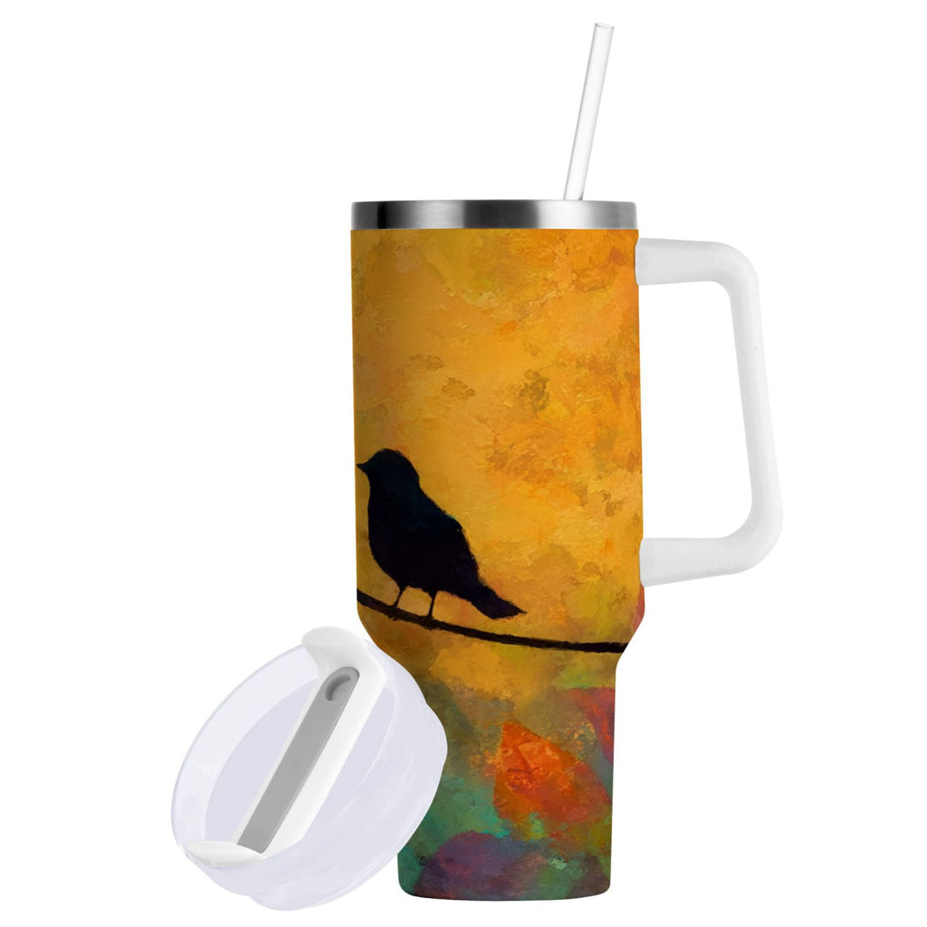 30 oz Insulated Stainless Steel Tumbler Double Wall Stainless Steel Tumbler with 2-Way Drinking Birds on A Wire - Choice 323
