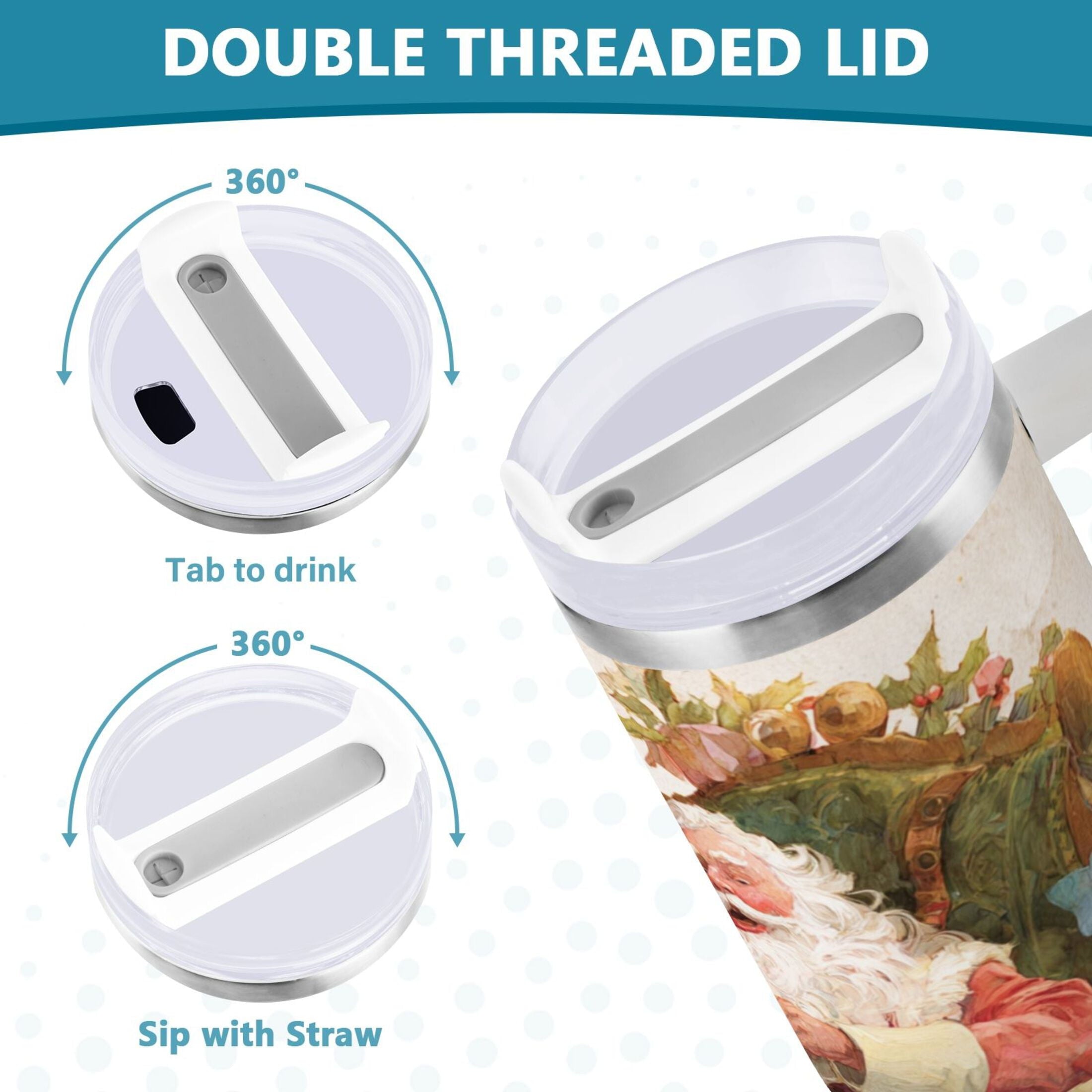 30 oz Insulated Stainless Steel Tumbler Double Wall Stainless Steel Tumbler with 2-Way Drinking Santa Claus Sitting in Chair - Choice 855