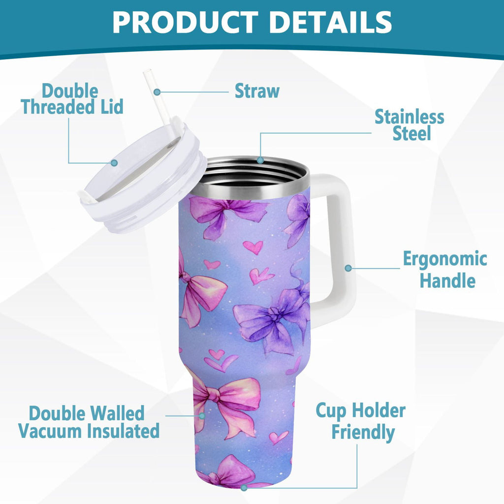 30 oz Insulated Stainless Steel Tumbler Double Wall Stainless Steel Tumbler with 2-Way Drinking Watercolor Bows Pattern - Choice 756
