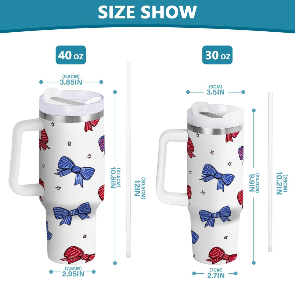 30 oz Insulated Stainless Steel Tumbler Double Wall Stainless Steel Tumbler with 2-Way Drinking Red and Blue Stripe Bows - Choice 637