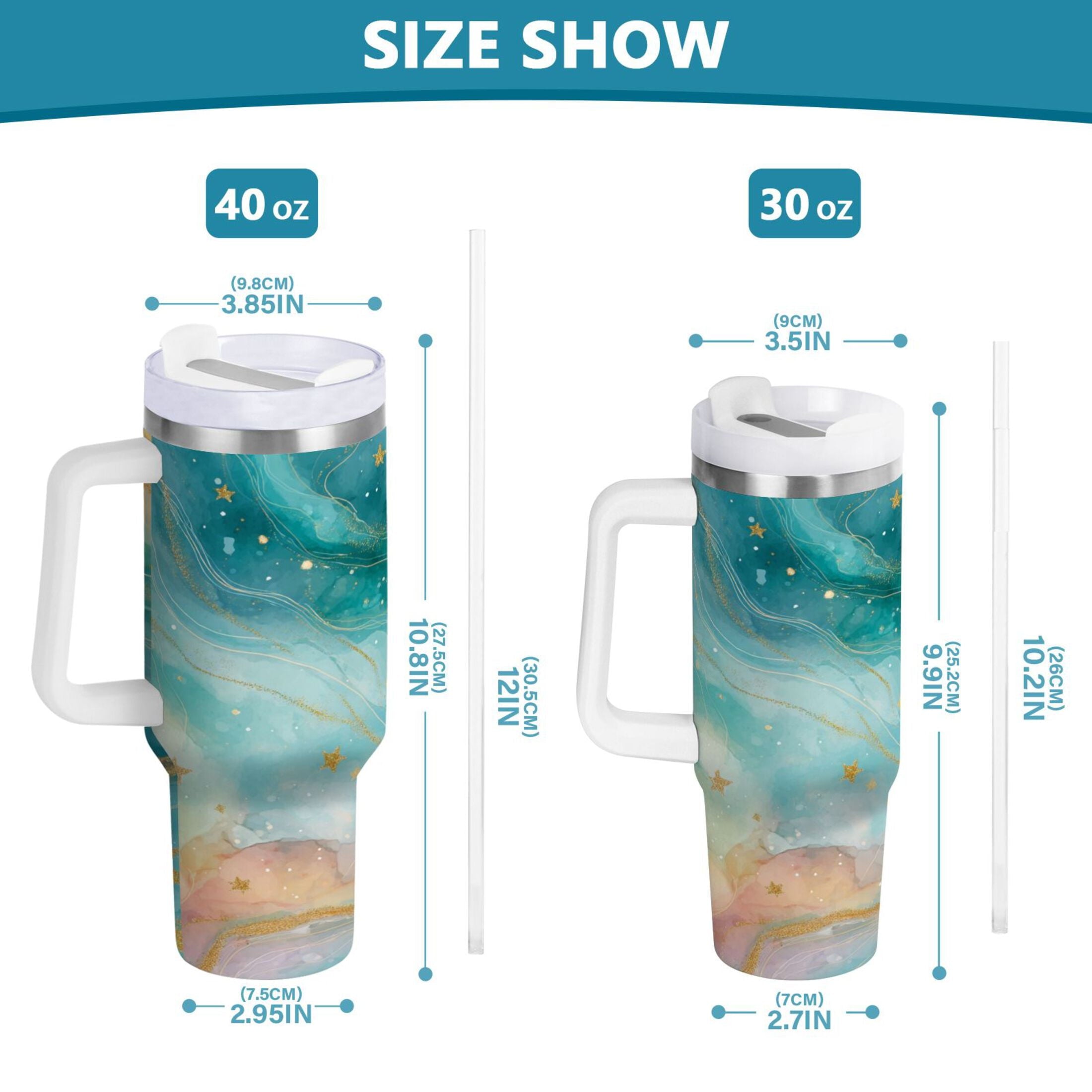 40 oz Insulated Stainless Steel Tumbler Double Wall Stainless Steel Tumbler with 2-Way Drinking Beautiful Watercolor Stars - Choice 368