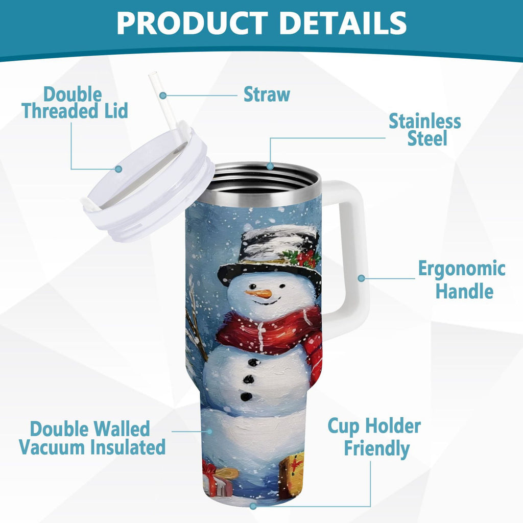 30 oz Insulated Stainless Steel Tumbler Double Wall Stainless Steel Tumbler with 2-Way Drinking Christmas Scene with Snowman - Choice 743