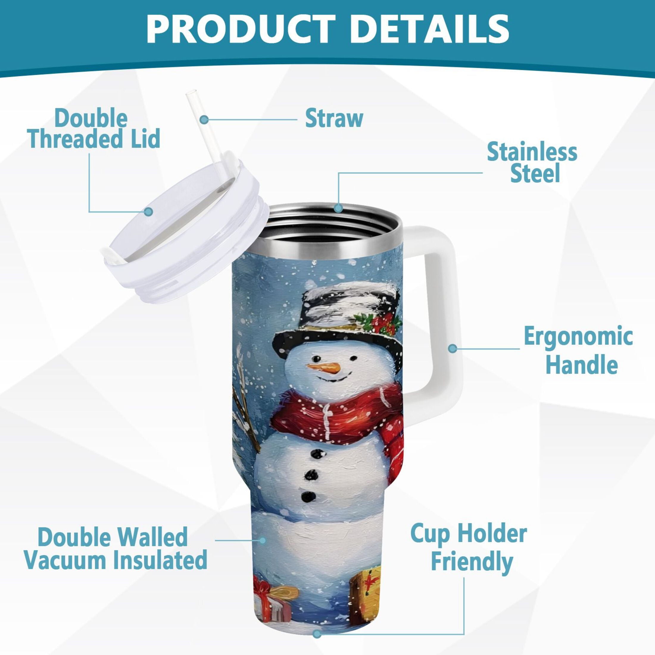 30 oz Insulated Stainless Steel Tumbler Double Wall Stainless Steel Tumbler with 2-Way Drinking Christmas Scene with Snowman - Choice 743