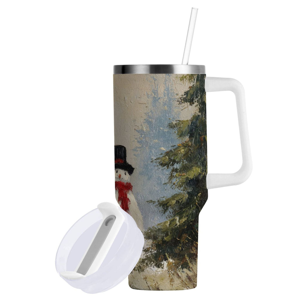 40 oz Insulated Stainless Steel Tumbler Double Wall Stainless Steel Tumbler with 2-Way Drinking Moody Snowman Couple - Choice 515