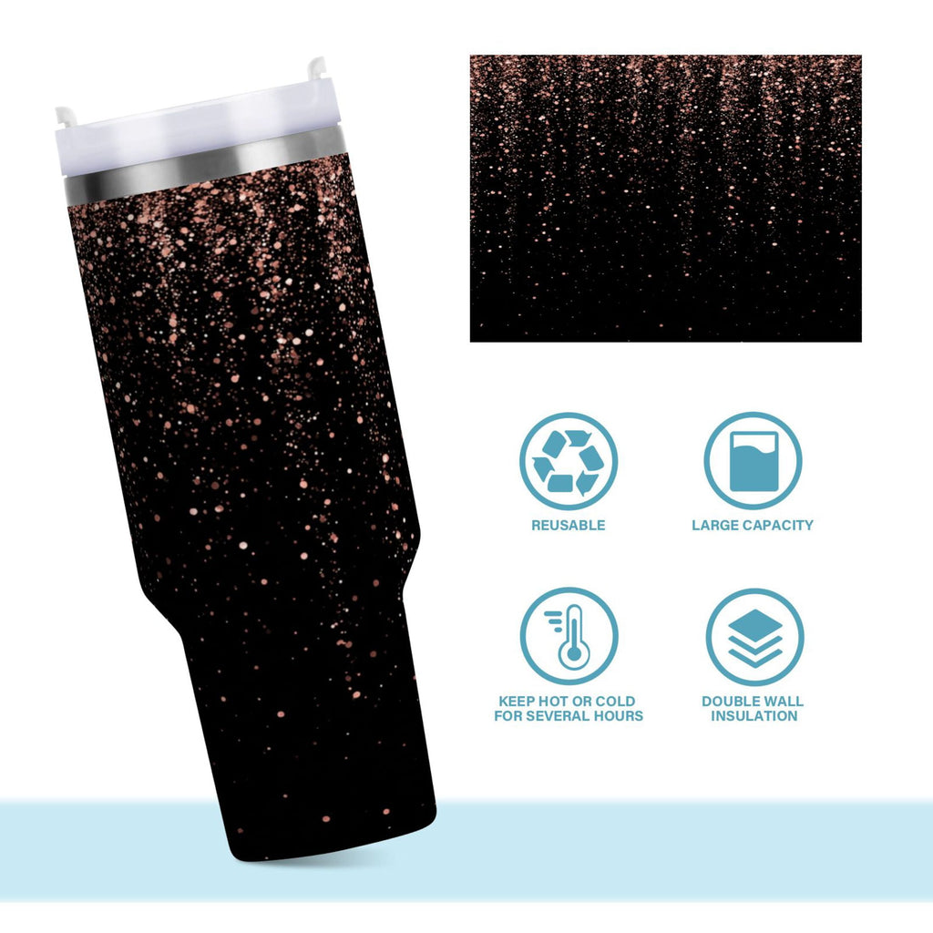 40 oz Insulated Stainless Steel Tumbler Double Wall Stainless Steel Tumbler with 2-Way Drinking Rose Gold Glitter - Choice 608